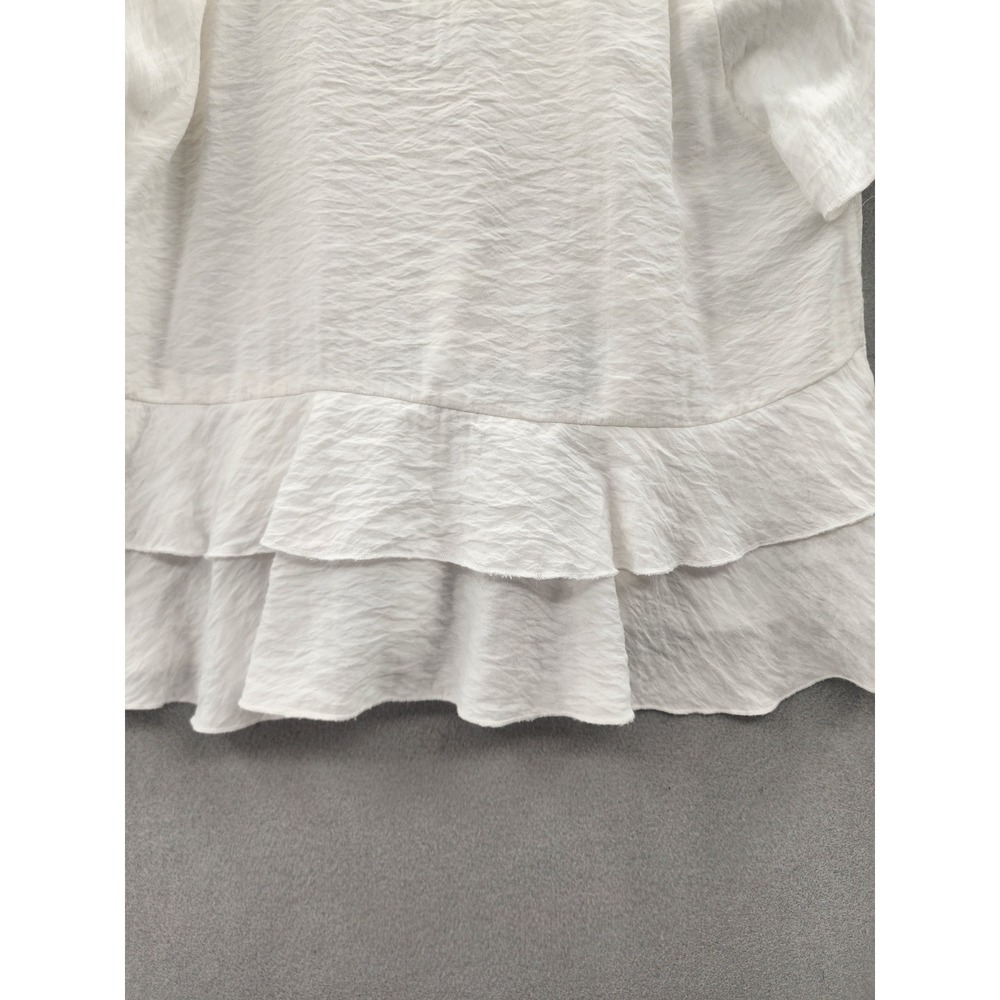 Zara White Ruffle Peplum Blouse Womens Medium Textured V-Neck Flutter Sleeve Top - Picture 7 of 10